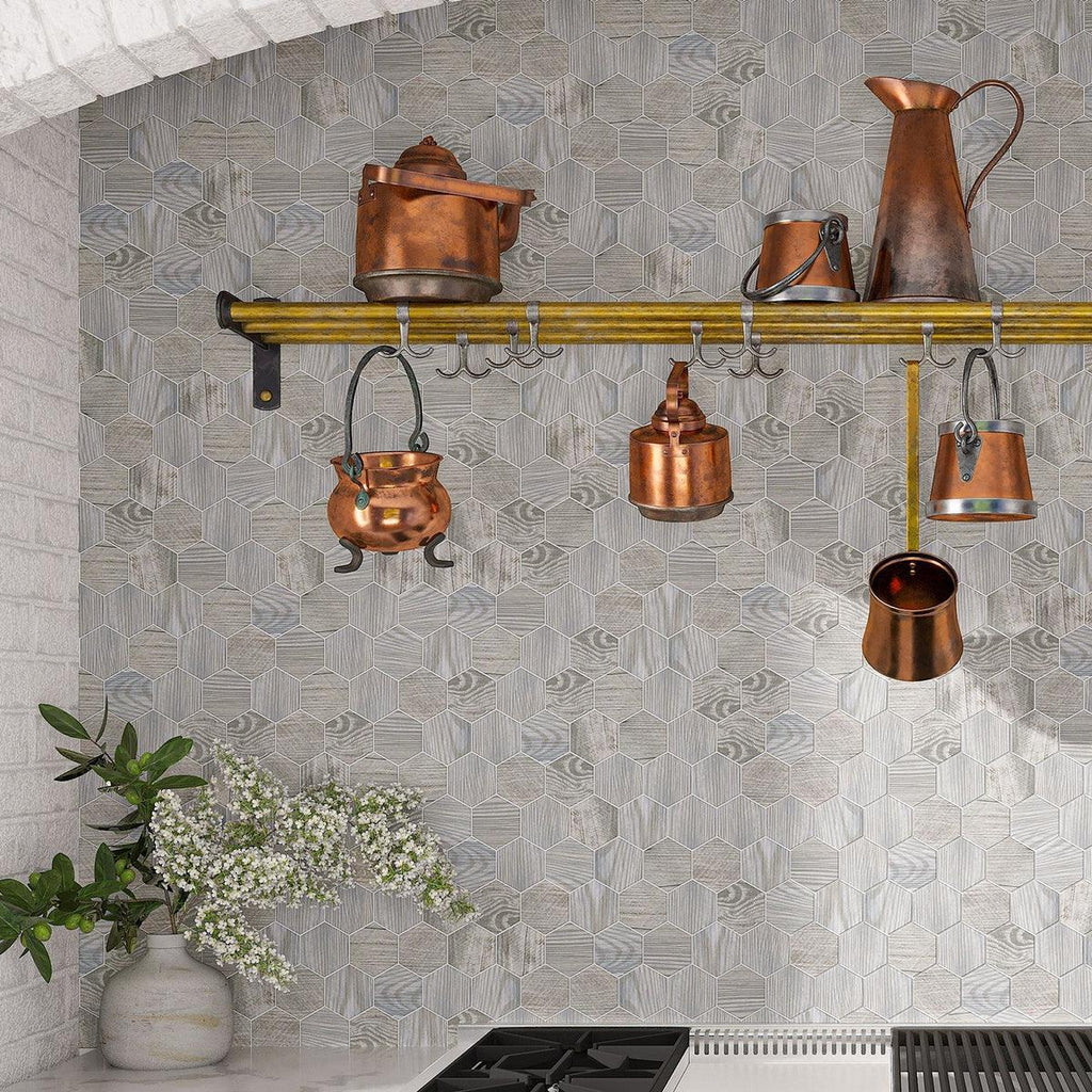 Wood look porcelain hexagon wall tile