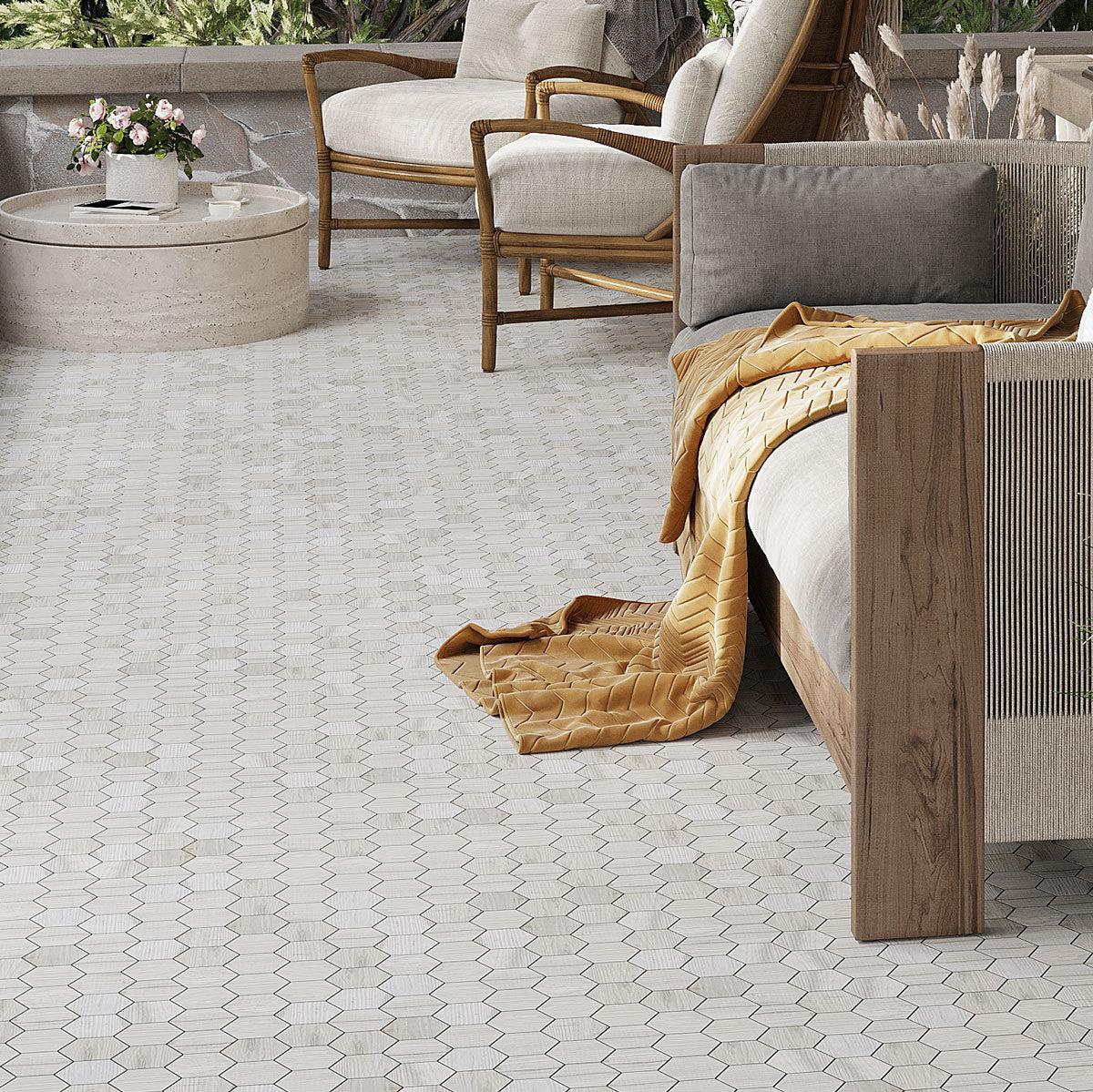 Painted Wood Hex White | Tile Club