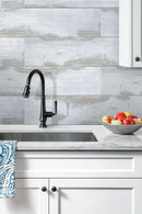 Painted Wood White Wall in White Kitchen with Black Tap