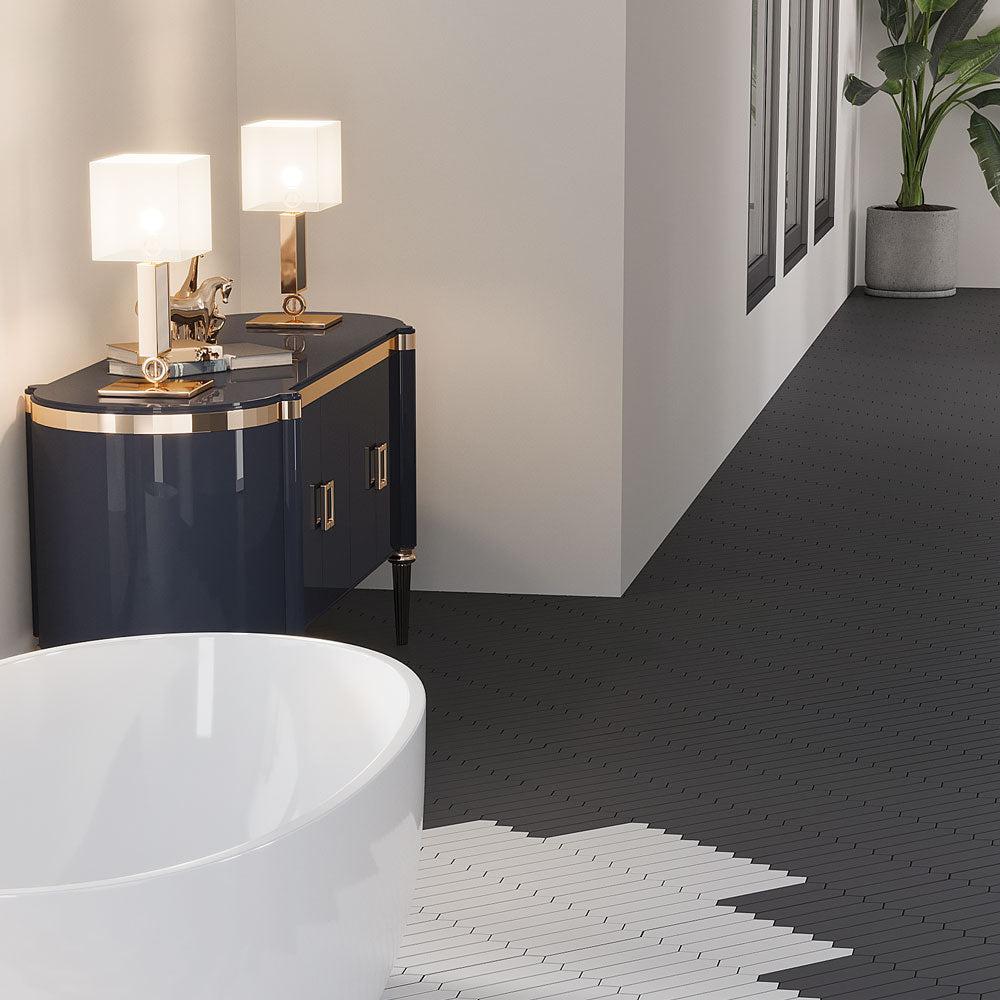 Palisades Black Picket Ceramic Tile Bathroom Floor