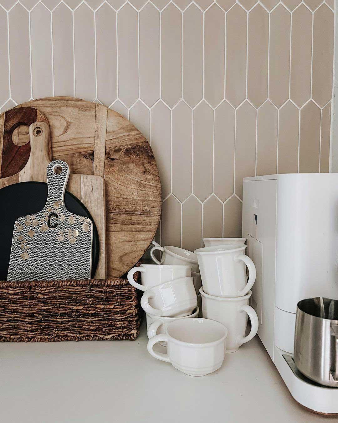 Palisades Muslin Picket Ceramic Tile Coffee Station Backsplash