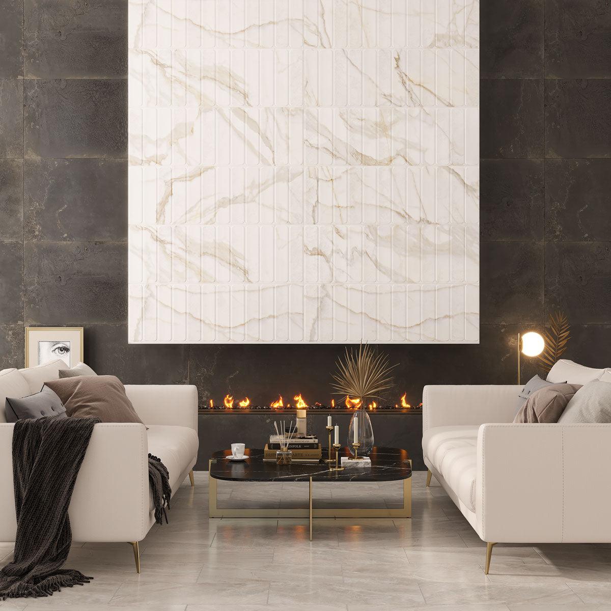 Panorama Gold Marbled Column Porcelain Tile 16x48