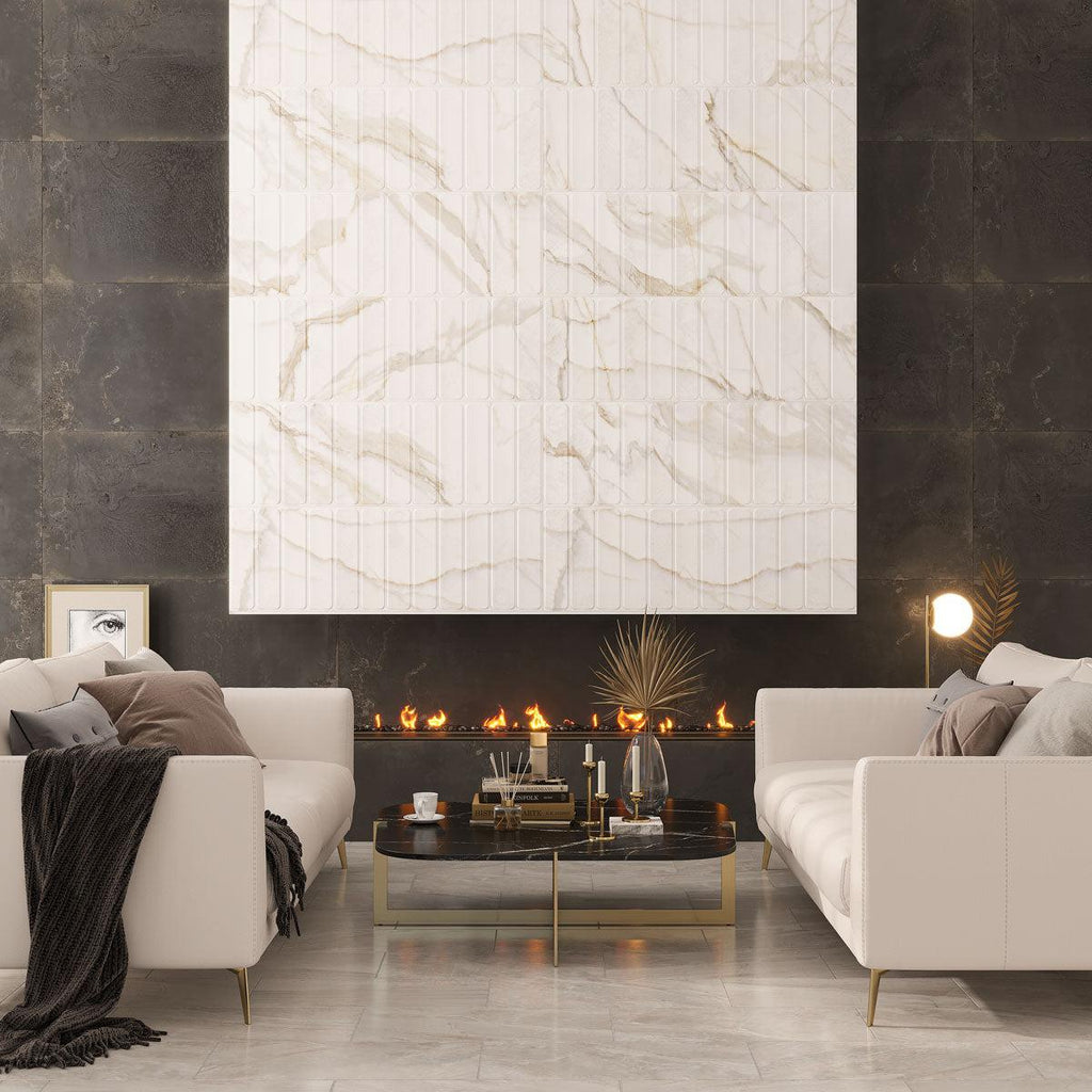 Panorama Gold Marbled Column Ceramic Tile 16x48 | Tile Club
