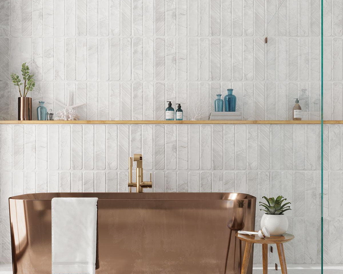 Panorama Gray Marbled Column Ceramic Tile 16x48 | Tile Club