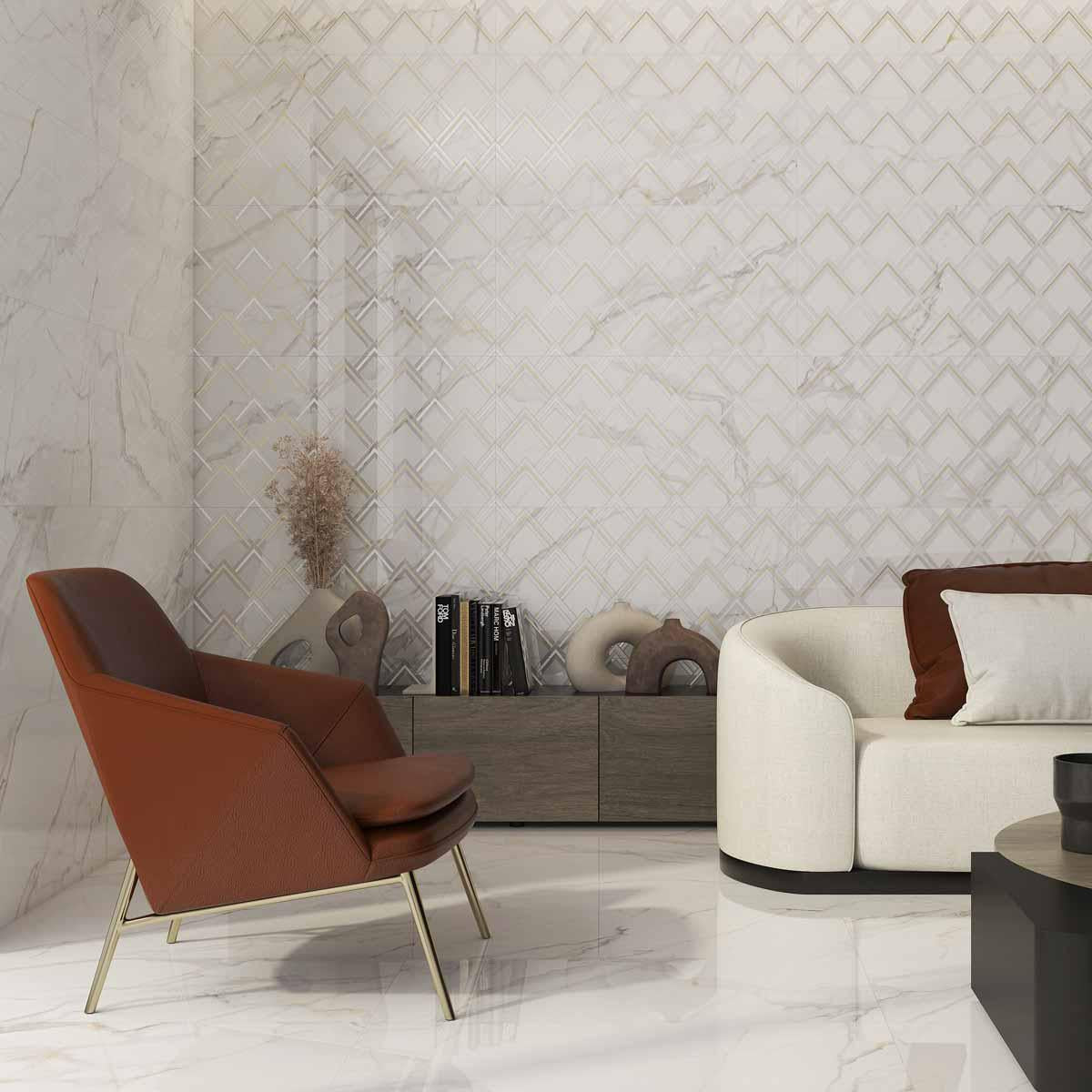 Panorama White Marbled Peak Porcelain Tile 24x48