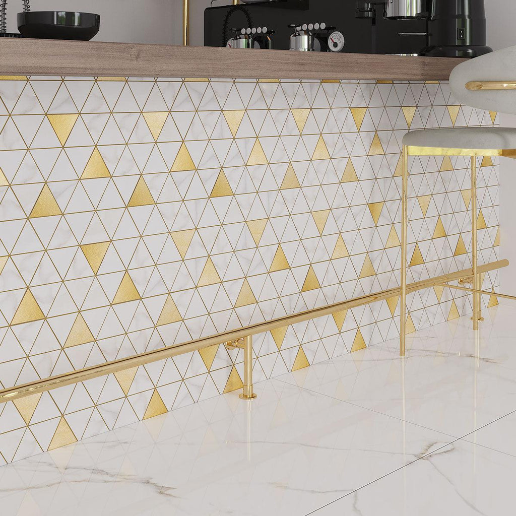 Panorama White Marbled Triangle Mosaic | Tile Club
