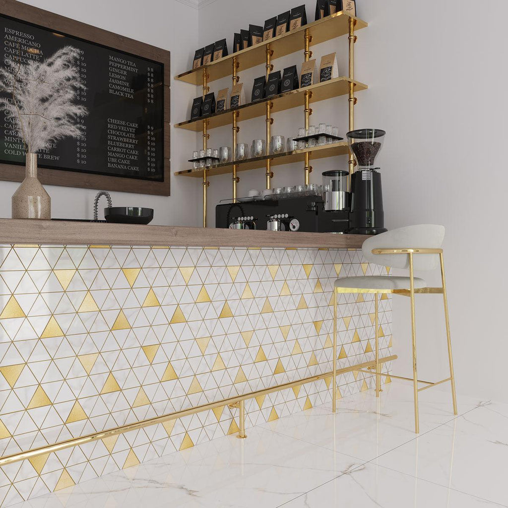 Panorama White Marbled Triangle Mosaic | Tile Club