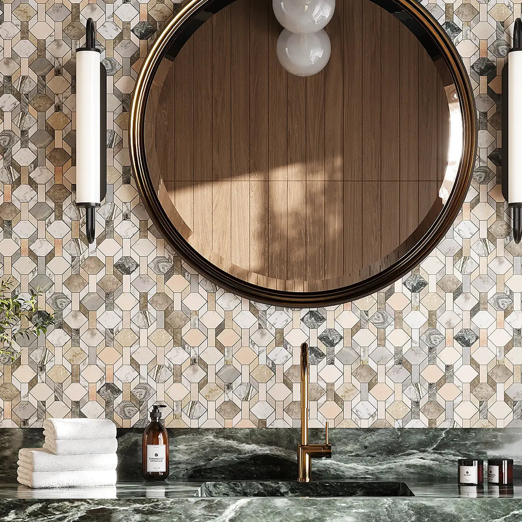 Pastello Diamond and Dash Marble Mosaic Tile | Tile Club