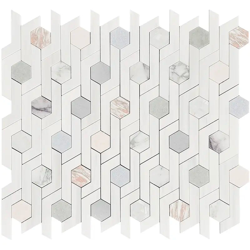 Pastello Hexagon Geometric Marble Mosaic Tile | Tile Club