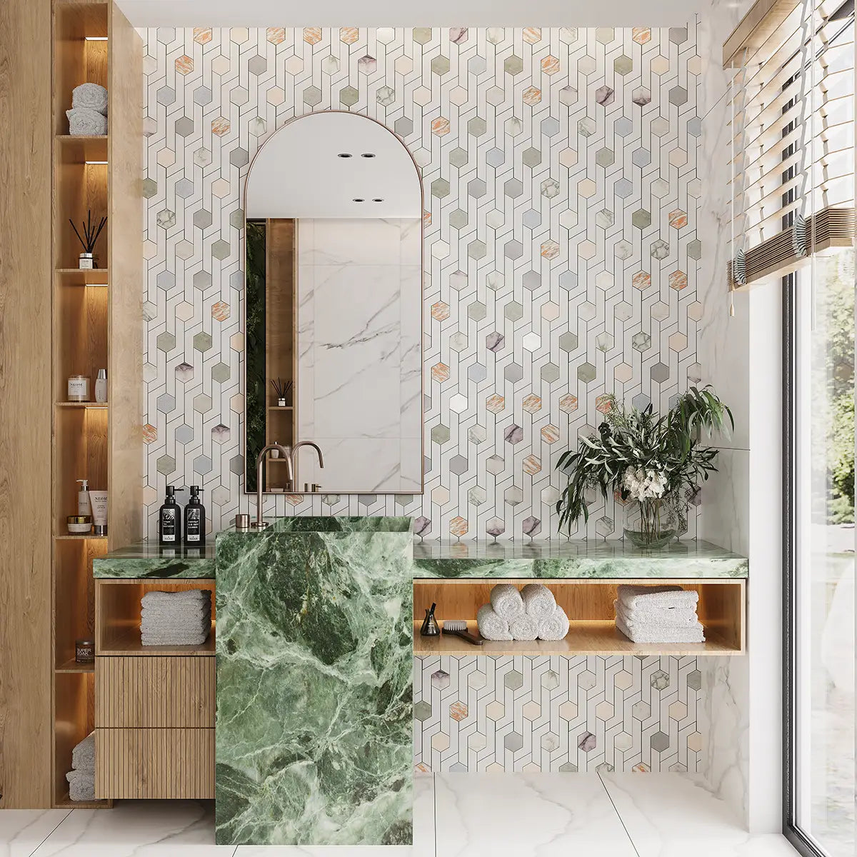 Pastello Hexagon Geometric Marble Mosaic Tile | Tile Club