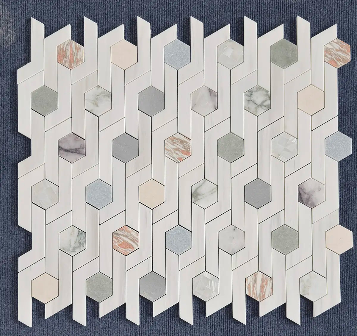 Pastello Hexagon Geometric Marble Mosaic Tile | Tile Club