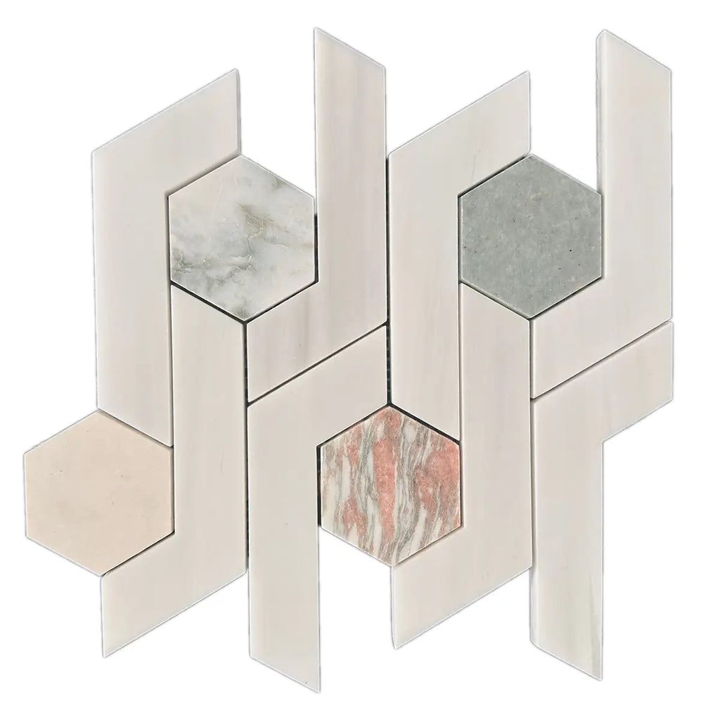 Pastello Hexagon Geometric Marble Mosaic Tile | Tile Club