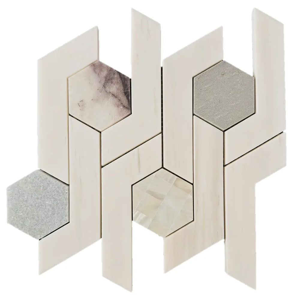 Pastello Hexagon Geometric Marble Mosaic Tile | Tile Club