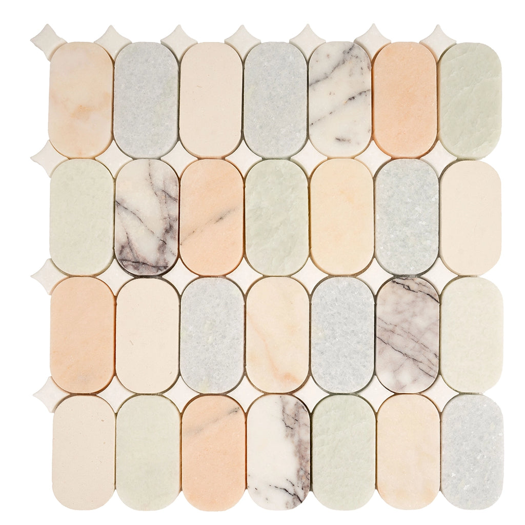 Pastello Multicolor Oval Marble Mosaic Tile