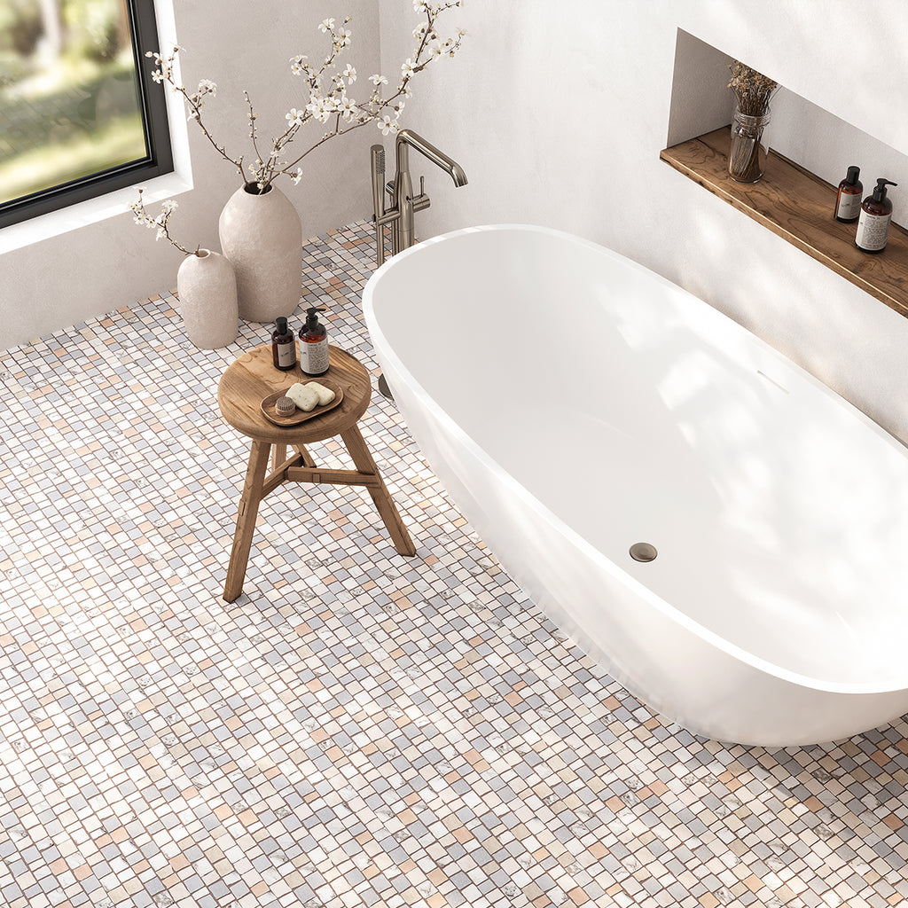Pastello Neutral Stone Path Marble Mosaic Tile | Tile Club