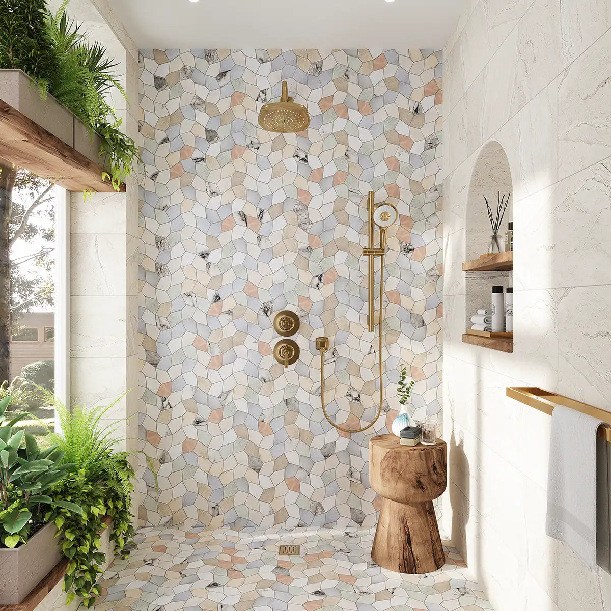 Pastello Polygon Marble Mosaic Tile | Tile Club