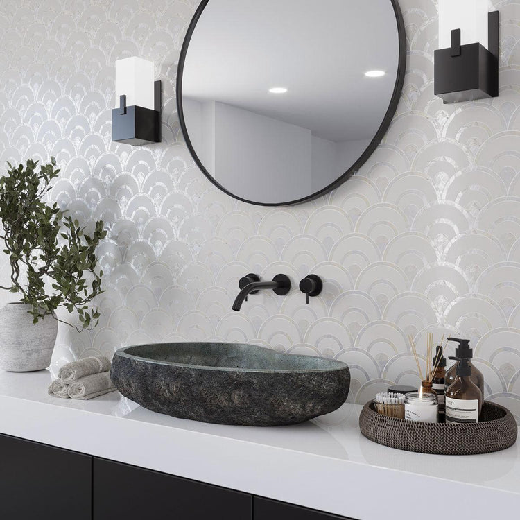 Peacock Fan Shell White Marble Waterjet Tile | Tile Club