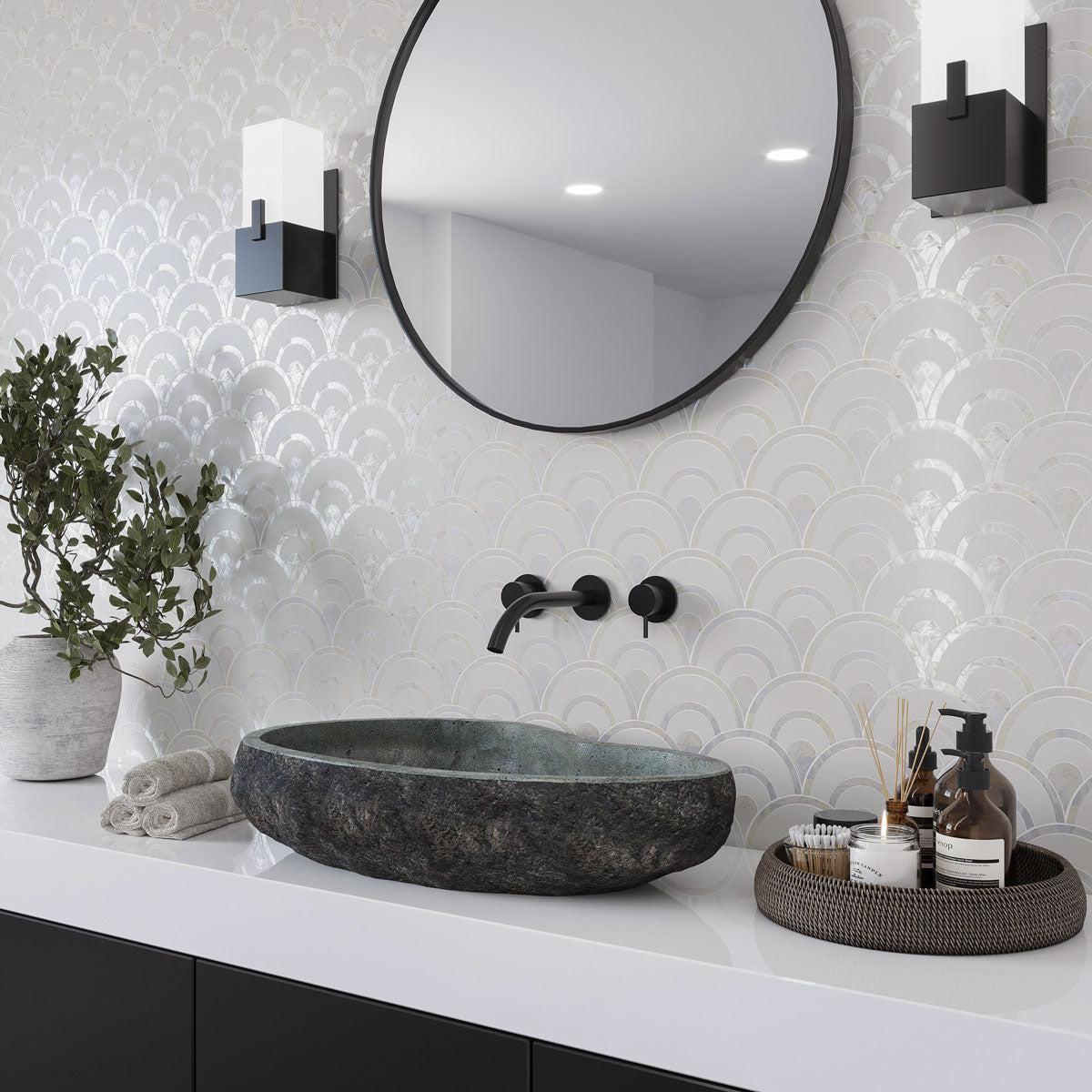 Peacock Fan Shell White Marble Waterjet Tile | Tile Club