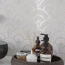Peacock Fan Shell White Marble Waterjet Tile | Tile Club
