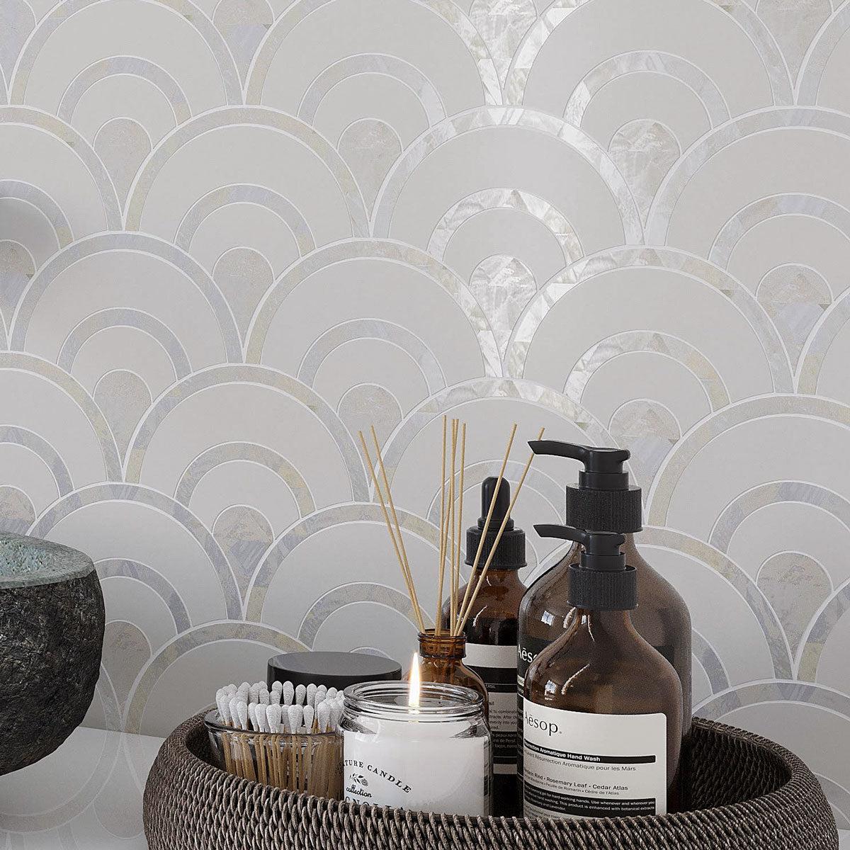 Peacock Fan Shell White Marble Waterjet Tile | Tile Club
