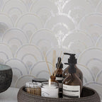 Peacock Fan Shell White Marble Waterjet Tile | Tile Club