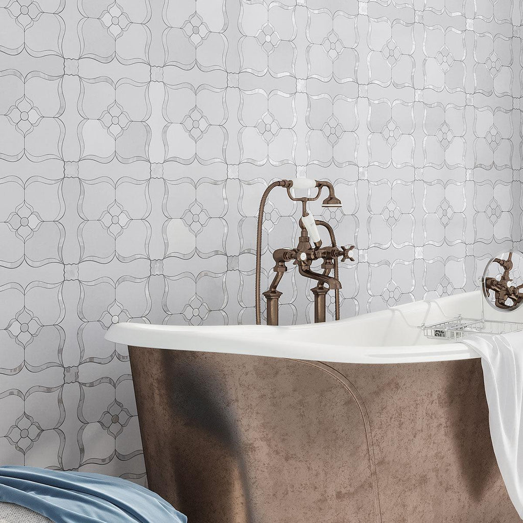 Pearl Flower White Marble & Mother Of Pearl Waterjet Mosaic Tile | Tile Club