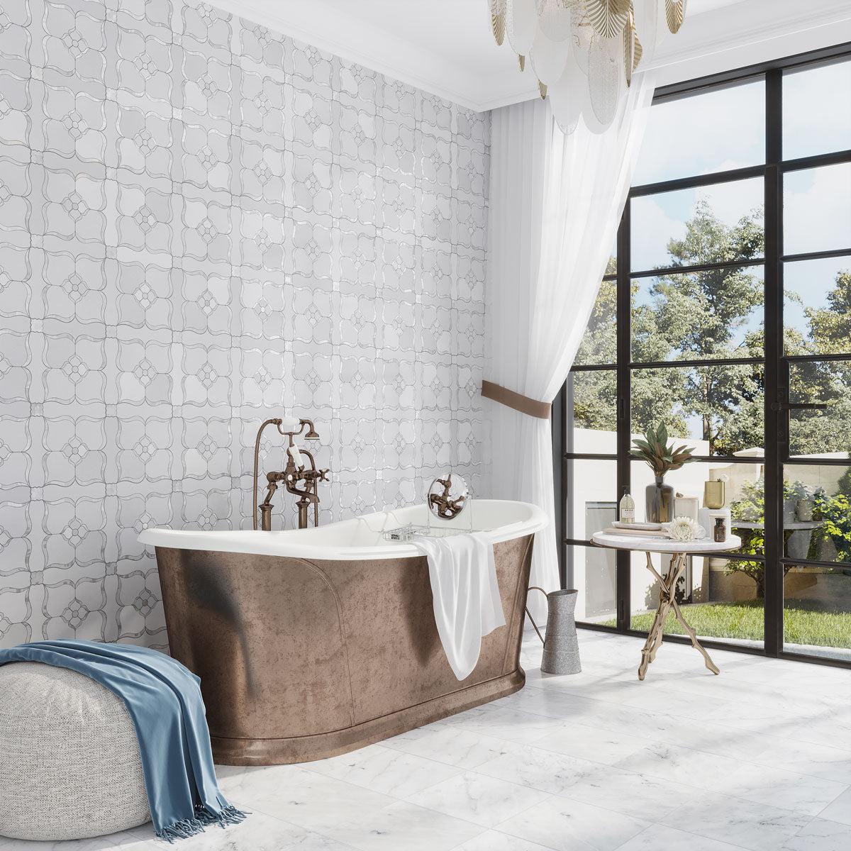 Pearl Flower White Marble & Mother Of Pearl Waterjet Mosaic Tile | Tile Club