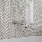 Pearl Gray Herringbone Glass Tile Bathroom Wall