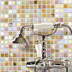 Bathroom Faucet with Shower on Background of Pearl Heaven Squares Glass Tile