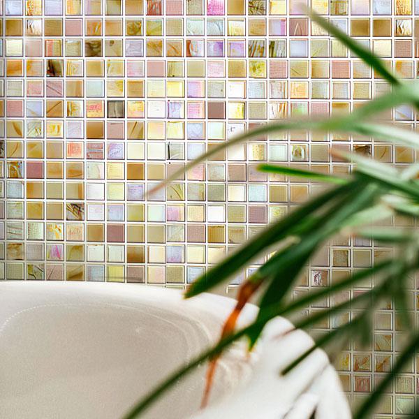 Bathroom Ornamental Plant Against Pearl Heaven Squares Glass Tile