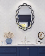 Pearl Wave White Marble & Mother Of Pearl Waterjet Mosaic Tile Bathroom Vanity