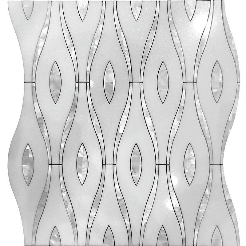 Pearl Wave White Marble & Mother Of Pearl Waterjet Mosaic Tile Sample