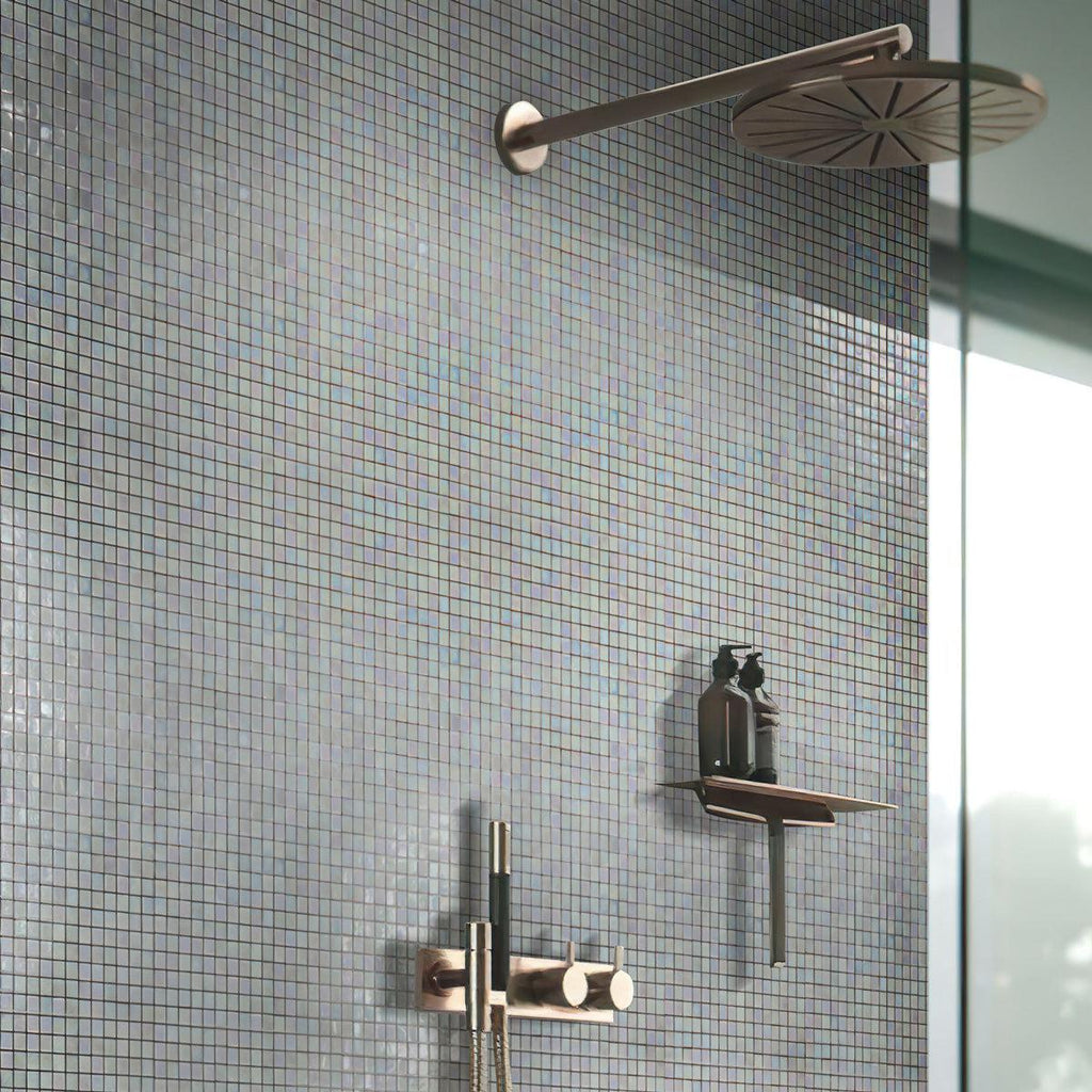 Pearlescent Ashy White Square Glass Pool Tile | Tile Club