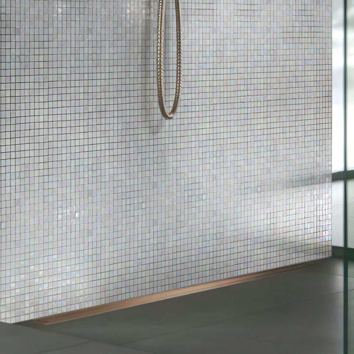 Pearlescent Ashy White Square Glass Pool Tile | Tile Club