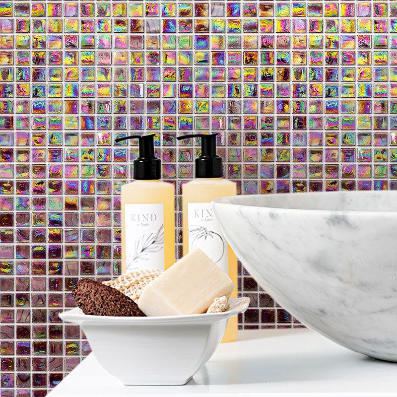 Pearlescent Oil Slick Squares Glass Tile | Tile Club