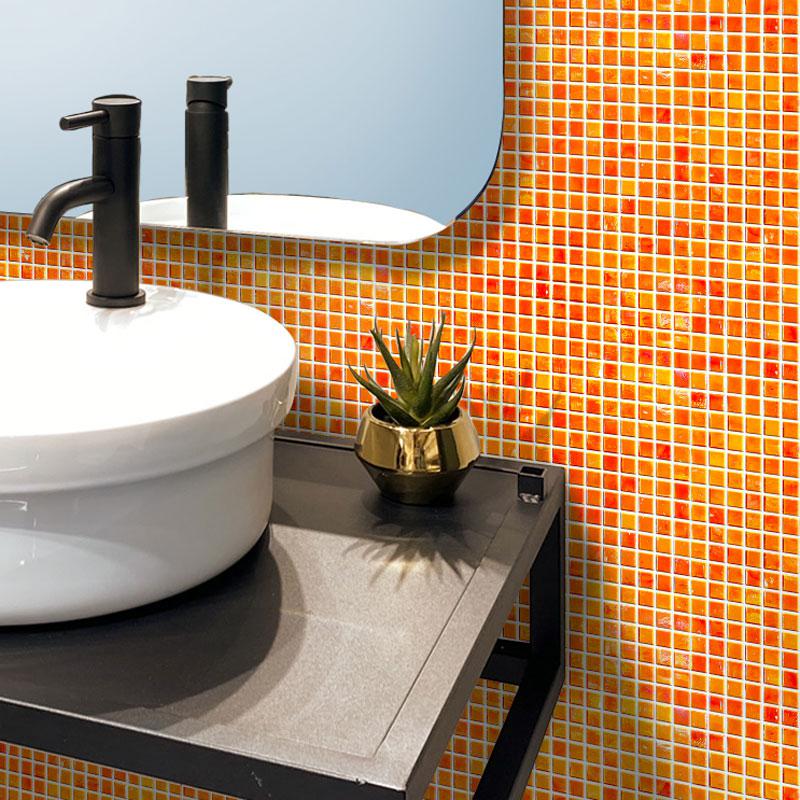 Pearlescent Orange Cream Squares Glass Pool Tile