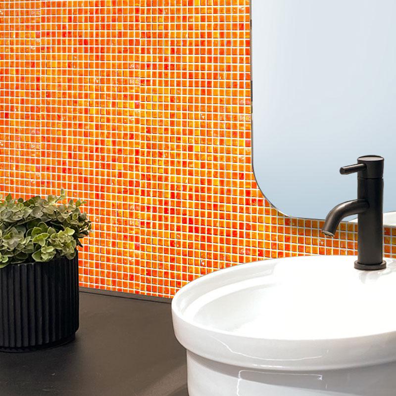 Pearlescent Orange Cream Squares Glass Pool Tile