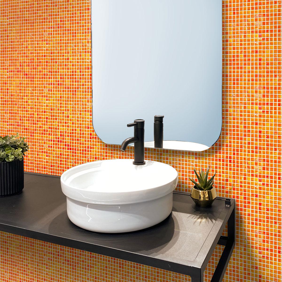 Pearlescent Orange Cream Squares Glass Pool Tile Bathroom Backsplash