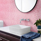 Swirled Rose Squares Glass Tile adds a romantic touch to the bathroom