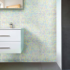 Pearlescent White Squares Glass Pool Tile Shower Wall