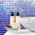 Pearly Dark Blue Squares Glass Pool Tile | Tile Club
