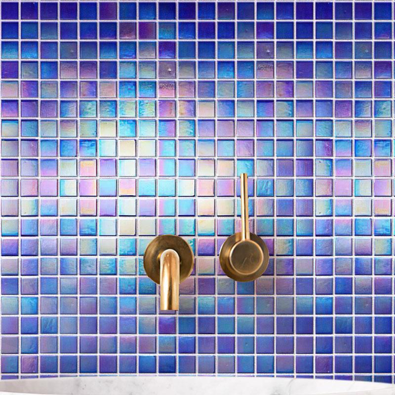 Pearly Dark Blue Squares Glass Pool Tile