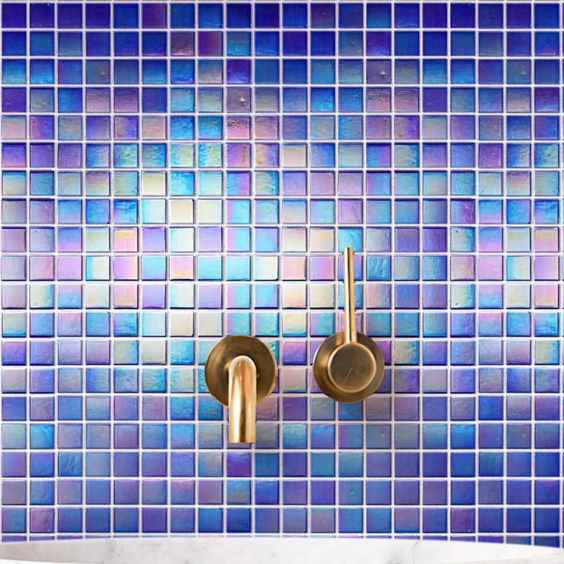 Pearly Dark Blue Squares Glass Pool Tile | Tile Club