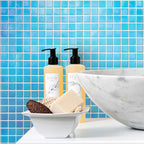 Pearly Ocean Blue Squares Glass Pool Tile | Tile Club