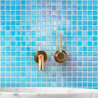 Pearly Ocean Blue Squares Glass Pool Tile | Tile Club