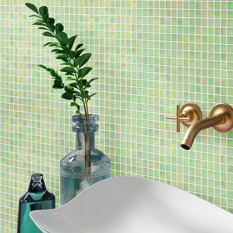 Pearly Pastel Green Squares Glass Pool Tile