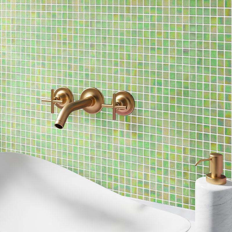 Pearly Pastel Green Squares Glass Pool Tile | Tile Club