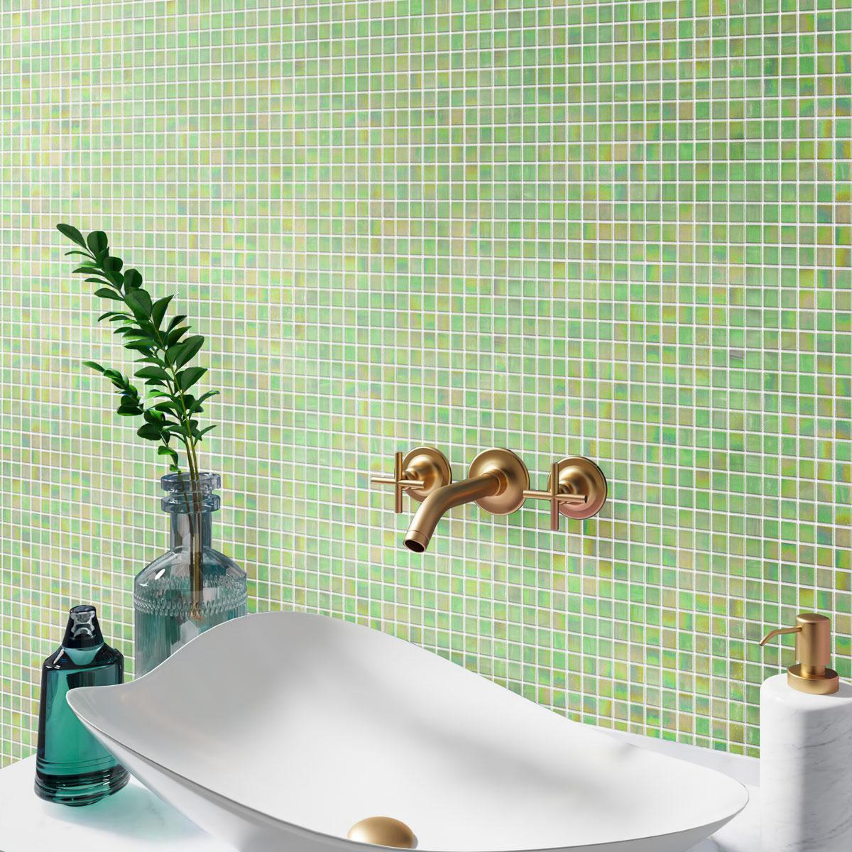 Pearly Pastel Green Squares Glass Pool Tile  Bathroom - fresh, vibrant, and inviting