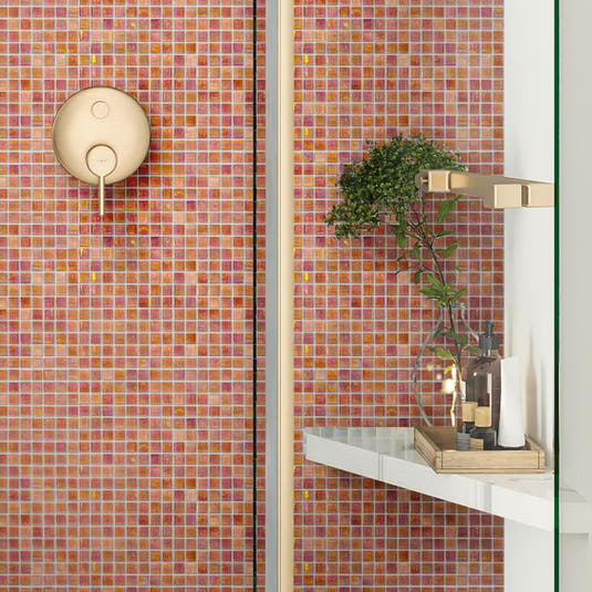 Pearly Peach Squares Glass Pool Tile | Tile Club