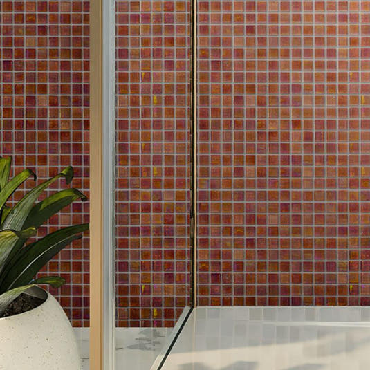 Pearly Peach Squares Glass Pool Tile | Tile Club
